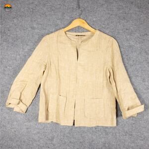 Paperwhite Casual Linen Jacket Brown Long Sleeve Beachy Coastal Women's Size 10
